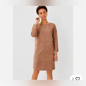 Ann Taylor Camel Long-Sleeve Suede Dress - Size 16